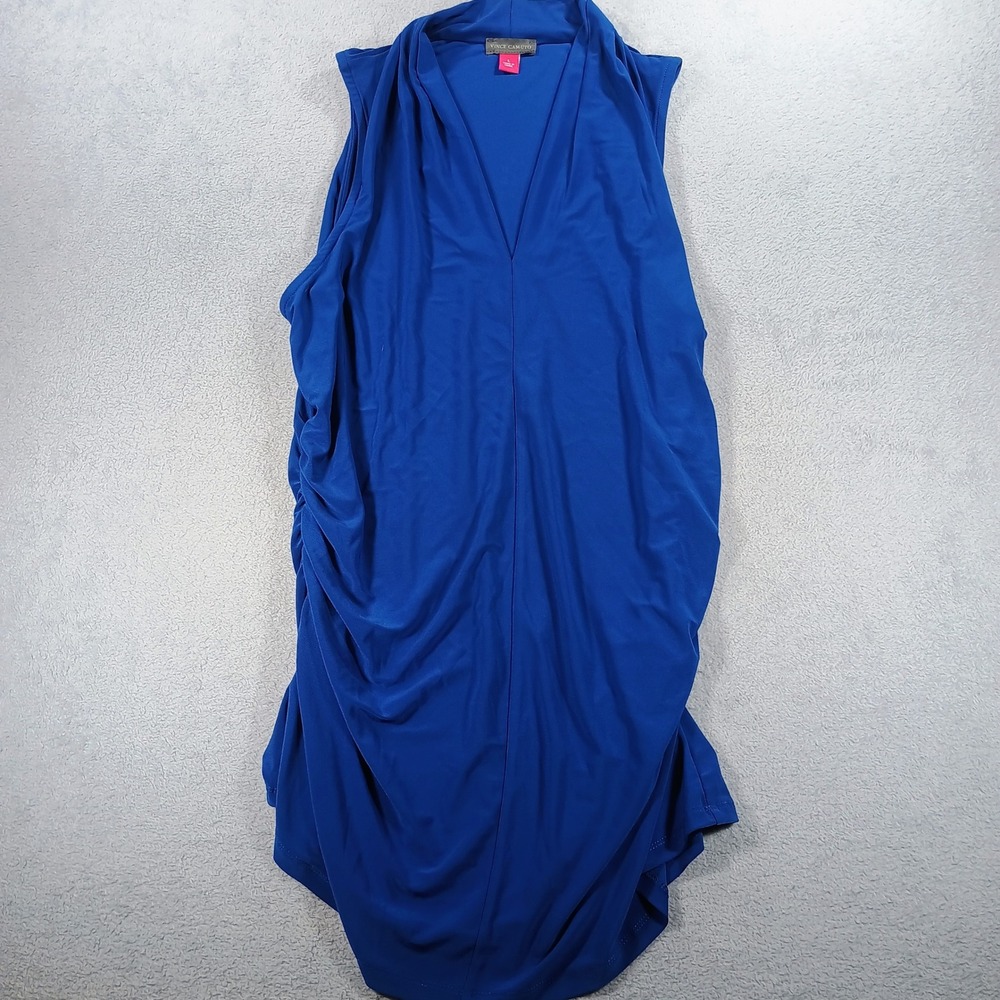 Vince Camuto Women Sleeveless Draped V-Neck Top Royal Blue L Ruched